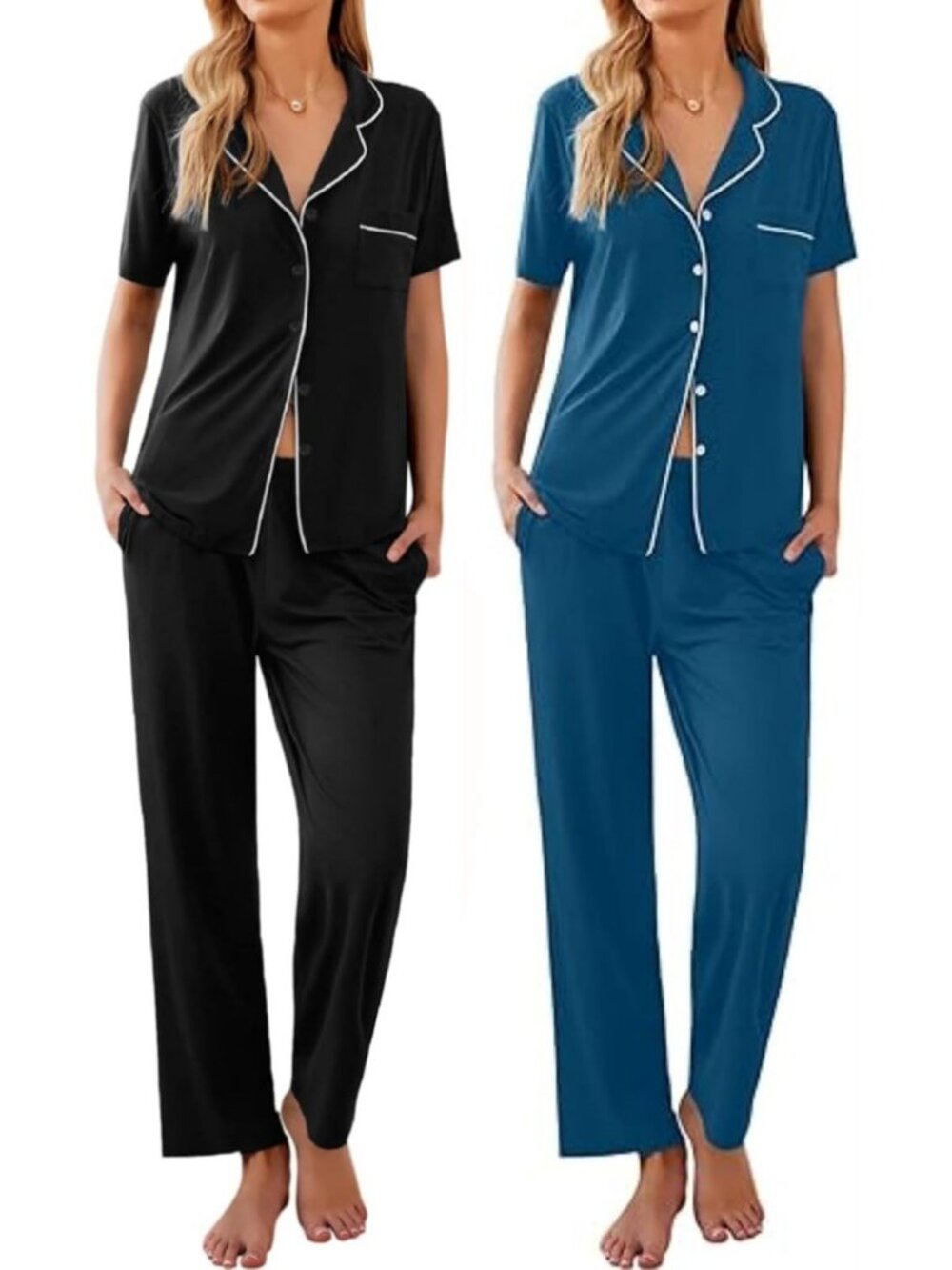 Cozy 2-Pack Women's Short Sleeve Pajama Sets | Button-Up Sleepwear PJs